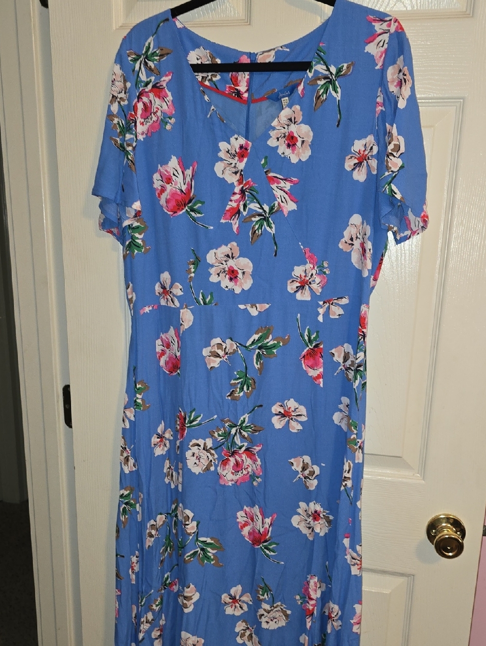 Joules Sky Blue Floral Maxi Dress with Pink & Cream Blooms